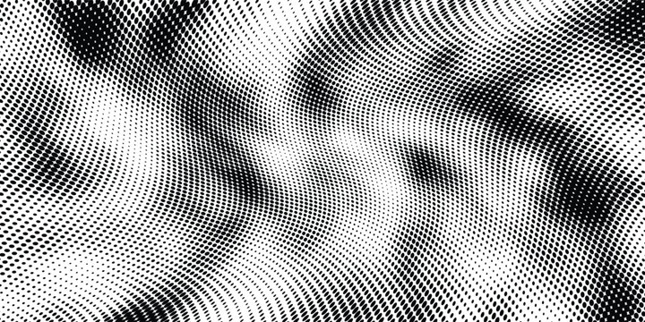 Illustration monochrome halftone dots ripple pattern, abstract warped dotted texture, modern digital background. vector creative background