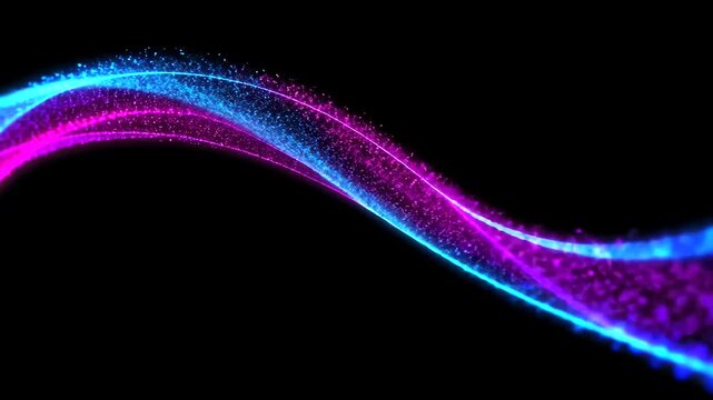 Vibrant Neon Waveform with Pink and Blue Particles.