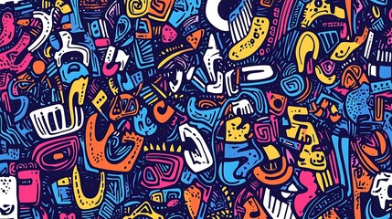 Obraz premium Vibrant Abstract Doodle Pattern with Bold Colors and Playful Shapes 4618 010978f28e62