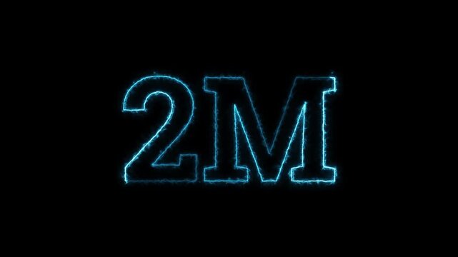 Neon blue glowing electric 2M number animation for two million followers achievement celebration social media
