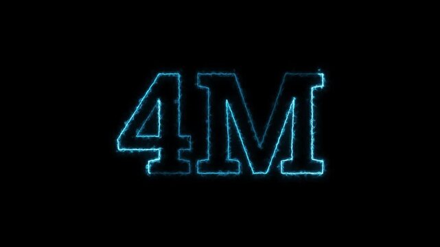 Abstract Blue Neon Electric 4M Number Animation Loop Glowing Energy Sign on Black Background
