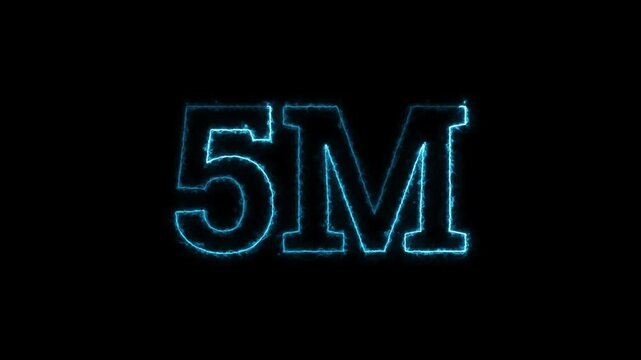 Blue neon glowing electric light 5M five million followers subscribers celebration animation on black background