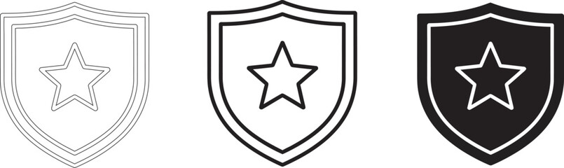 Obraz premium Shield icons with star symbol in black and white