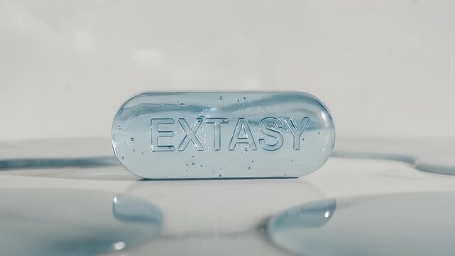 Ecstasy Pill on White Surface Closeup.