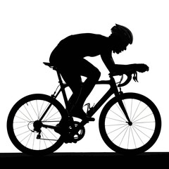 Fototapeta premium Professional cyclist silhouette on road bike, athletic male biker riding in aerodynamic position, competitive cycling race vector illustration