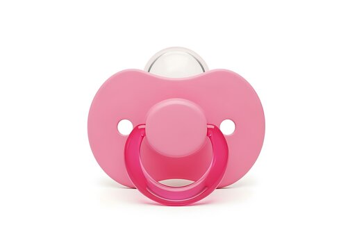 Bright pink silicone baby pacifier with clear orthodontic design isolated image