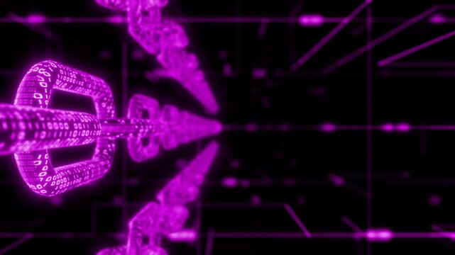 Pink color big data analytics binary code network data hi tech design flow AI technology background