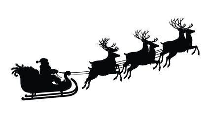 Santa claus riding in his sleigh pulled by reindeer © SILHUETTECHEMBER