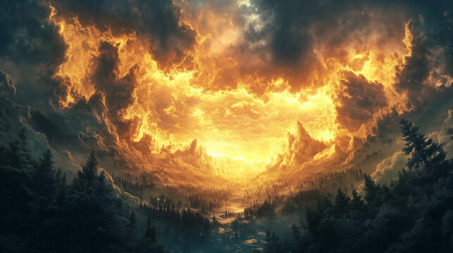 Biblical scene from the Book of Genesis &ndash; Adam and God in the Garden of Eden