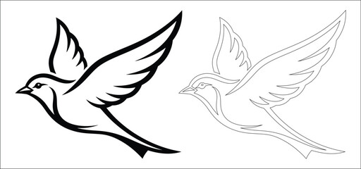 Fototapeta premium Flying bird silhouette and outline illustration