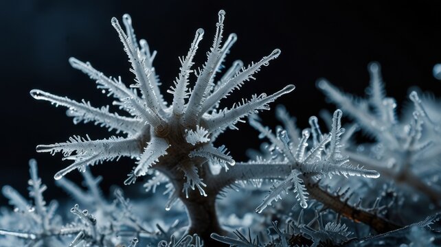 Radial Ice Crystal Dendrite Structure Forming In Supercooled Water Macro Science Image