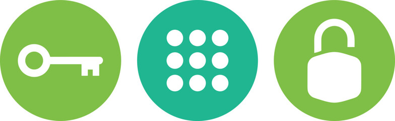 Obraz premium Three Security Icons in Green Circles illustration