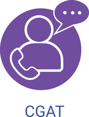 Fototapeta premium Purple customer support icon with user silhouette and speech bubble symbol representing communication and professional global assistance