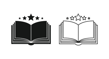 Open book with stars a duo of designs in black and white silhouette © Rina