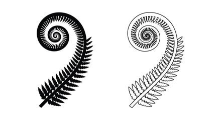 Two fern fronds one solid black and one outlined a contrasting silhouette © Rina
