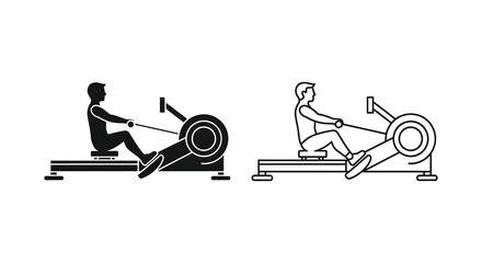 Two rowers using rowing machines depicted in a striking black silhouette © Rina