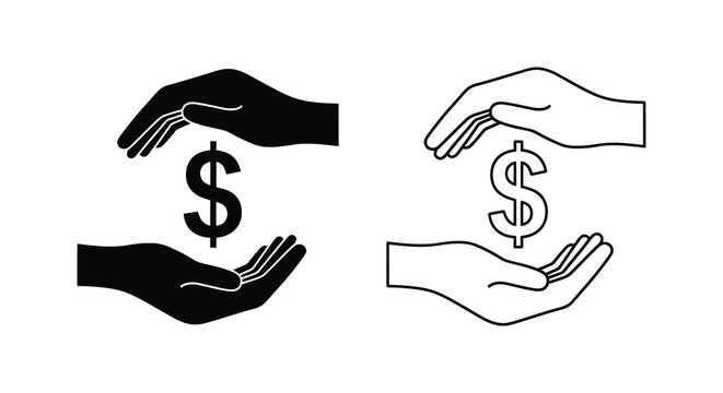 Hands cradling dollar signs contrasting black and white a striking silhouette