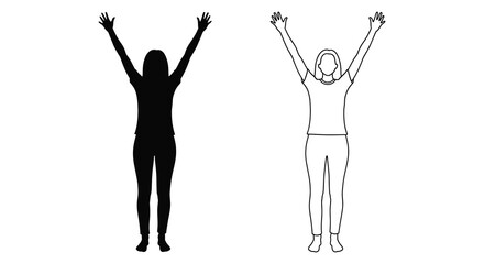 Two women with arms raised one in full shadow a striking silhouette © Rina