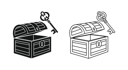 Two open treasure chests with ornate keys a bold black silhouette © Rina