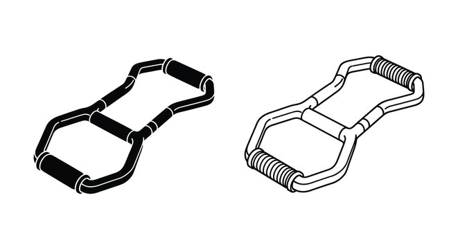 Two isometric views of a parallel bar exercise tool black and white silhouette