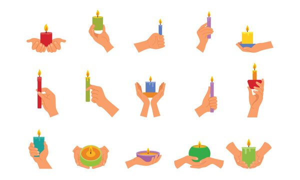 Diwali candle with hand vector graphic illustration set