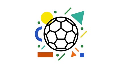 Obraz premium Vibrant soccer ball surrounded by dynamic geometric shapes and colorful abstract elements