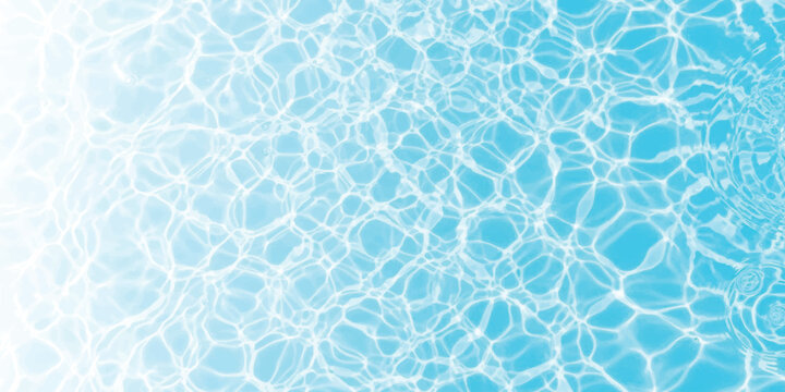 Bright blue water surface texture with shimmering light caustics and a soft fade to white