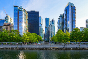 Fototapeta premium Harbour Green Park near the Coal Harbour seawall in Downtown Vancouver, British Columbia, Canada