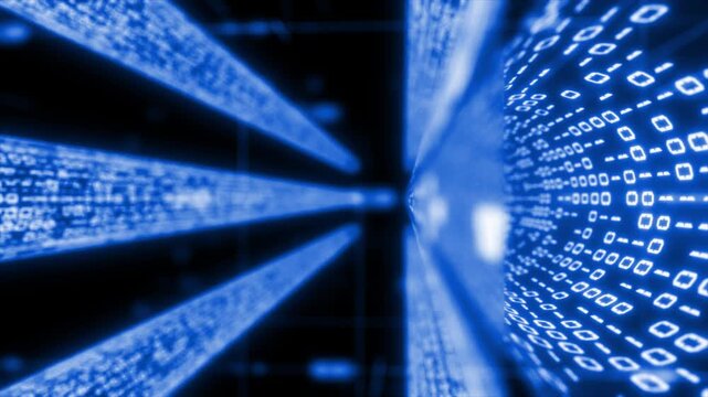 Royal blue color binary code data stream futuristic digital code and data transfer complex design black seamless technology background