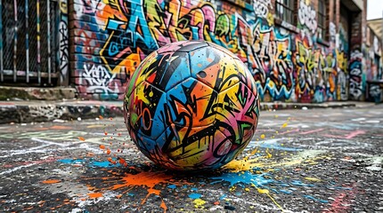 Obraz premium Vibrant graffiti soccer ball on colorful urban street