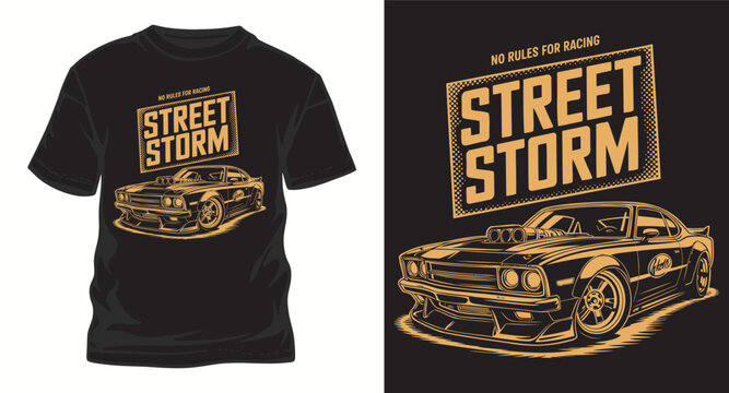 No rules for racing street storm muscle car t-shirt design with classic automobile vector illustration