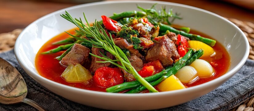 Delicious Pork Sinigang with Fresh Vegetables and Tangy Broth