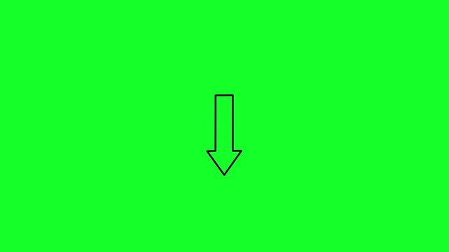 white arrow pointing down animation on green screen. down arrow icon. 4k video
