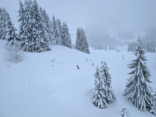 Fototapeta premium Praz de Lys Sommand Ski Resort Winter Aerial