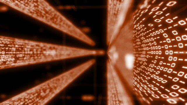 Orange color binary code data stream futuristic digital code and data transfer complex design black seamless technology background