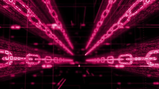 Magenta red color big data analytics binary code network data hi tech design flow AI technology background