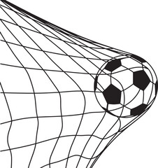 Soccer ball in goal net vector silhouette for sports game or competition design element