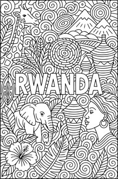 Rwanda hand drawn vector illustration doodle art line art coloring page for kids
