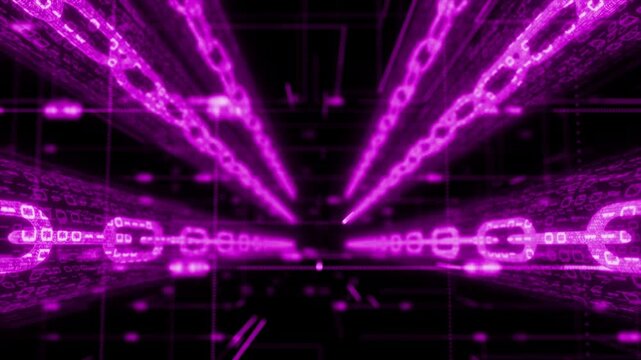 Pink color big data analytics binary code network data hi tech design flow AI technology background