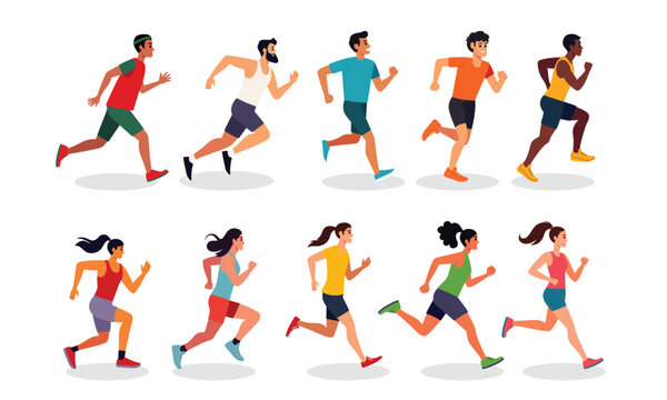 Sport running character vector graphic illustration set