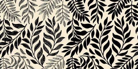 Botanical illustration of delicate leaves in a repeating pattern © BasobiBala