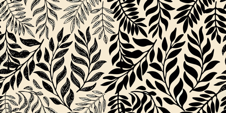 Botanical illustration of delicate leaves in a repeating pattern