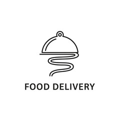 Obraz premium Food delivery service, simple line art cloche icon, hot meal with steam, vector
