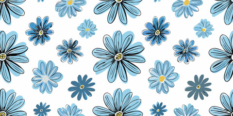 Seamless pattern of delicate blue flowers on a white background