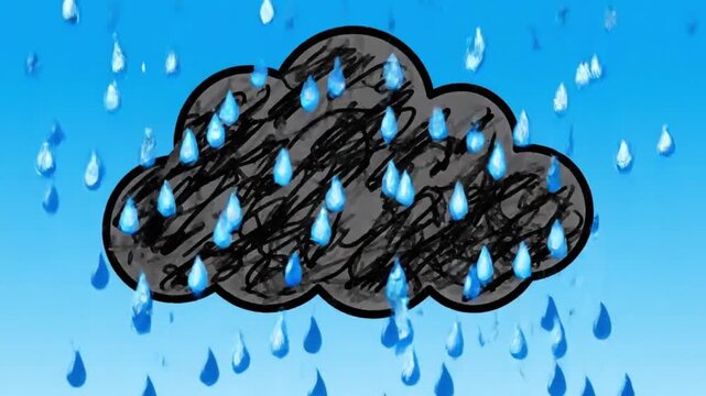 Cartoon cloud with scribbles on blue gradient background