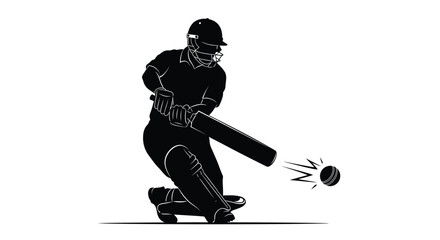 A cricket batsman powerfully hitting the ball in dynamic silhouette © Prince
