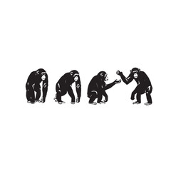 Obraz premium Chimpanzee Silhouette Set – Black and White Vector Illustration Chimpanzee Vector Silhouettes Collection – Primate Black White Clipart Chimpanzee Silhouette Pack – Isolated Wildlife Vector Illustrat