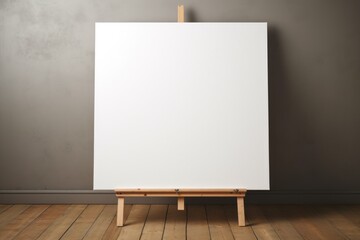 Blank Canvas on Wooden Easel against Gray Wall