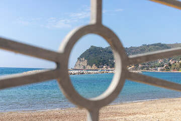 Coastal view with railing frame in ogliastro cilento