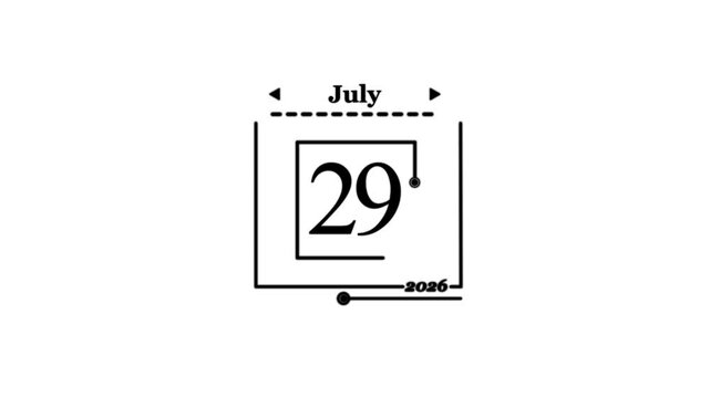 July 29 2026 calendar date graphic Date Graphic  with date Calendar event reminder date. Signing a day on a calendar. the date of New Year 2026 on a calendar.